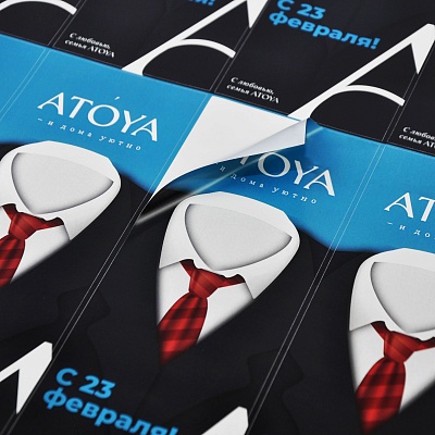 Наклейки на самоклеящейся плёнке с плоттерной резкой по контуру для "ATOYA"