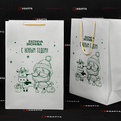 Новогодние бумажные пакеты с логотипом для "ЭКОНИВА"